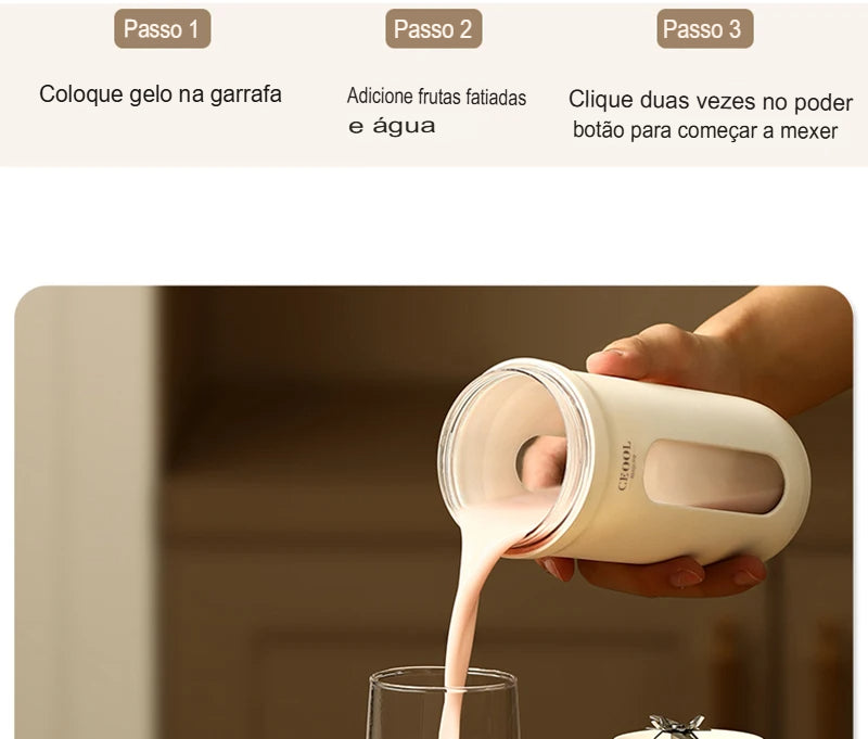 Liquidificador Portátil Elétrico USB Recarregável