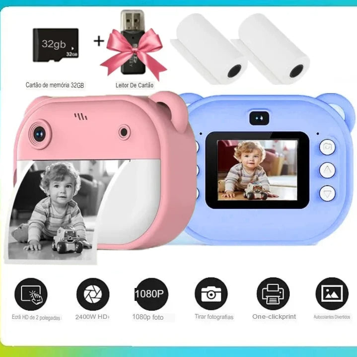 Câmera Digital Infantil com Impressão Instantânea para Crianças