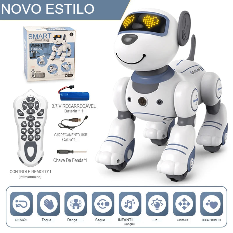 Cachorro Robô Eletrônico com Comando de Voz e Música para Crianças